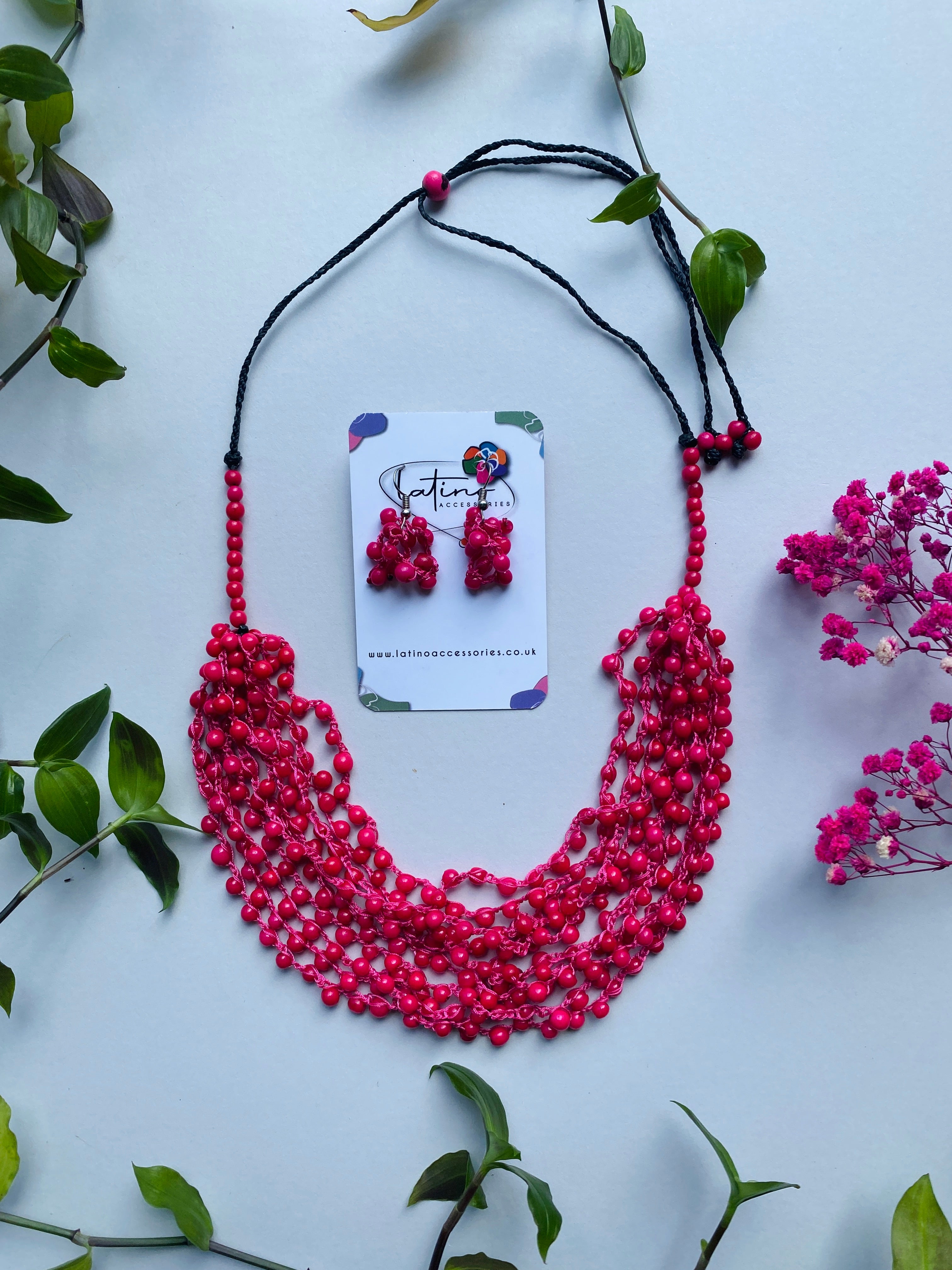 Pink Chirilla seeds Necklace Set